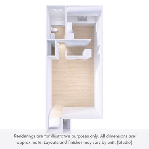 Floor plan for studio, 1 bath, 650 sqft